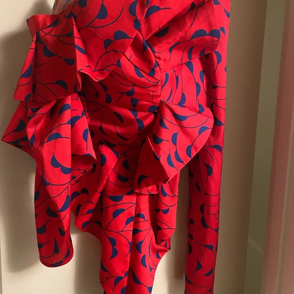 Self Portrait Azalea Print Ruffle detail one shoulder top - Picture 3 of 3